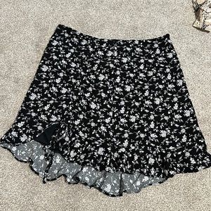 Black floral mini skirt